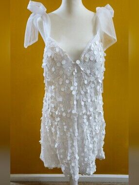 NWT - Wear Your Love White Sequin Tie-Shoulder Mini Dress - Size S